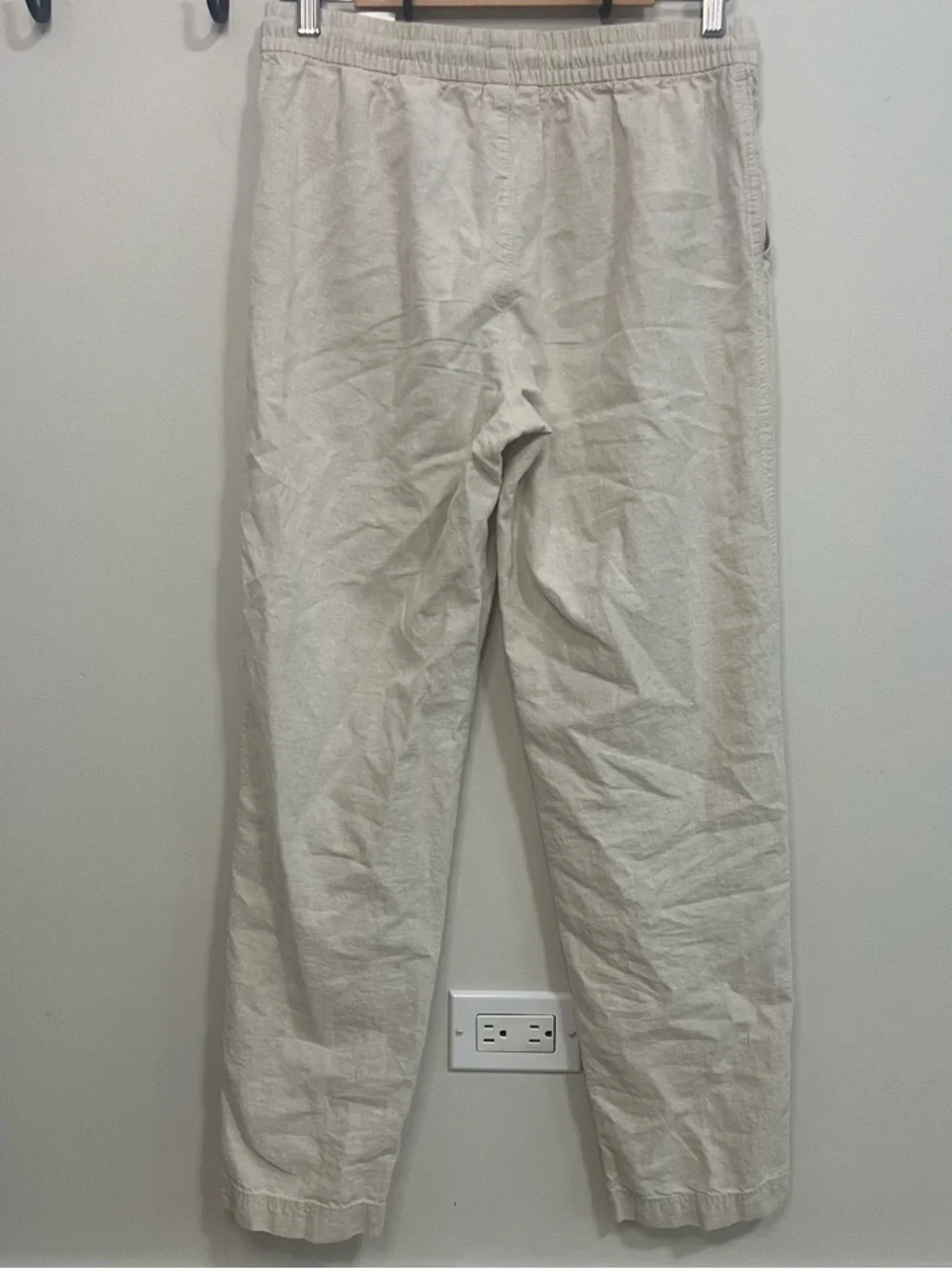 H&M Women’s Straight Leg High Waisted Drawstring Linen-Blend Pants - Cream